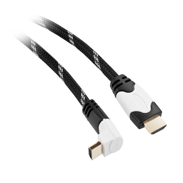 Kabel GoGEN HDMI 2.0, 3m, 90° konektor, opletený, pozlacený, s ethernetem (GOGHDMI300MM05) černý