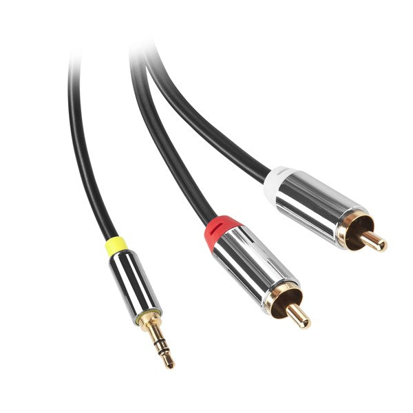 Kabel GoGEN Jack 3,5mm / 2x Cinch, 1,5m, pozlacené konektory (GOGCINJACK150FM01) černý