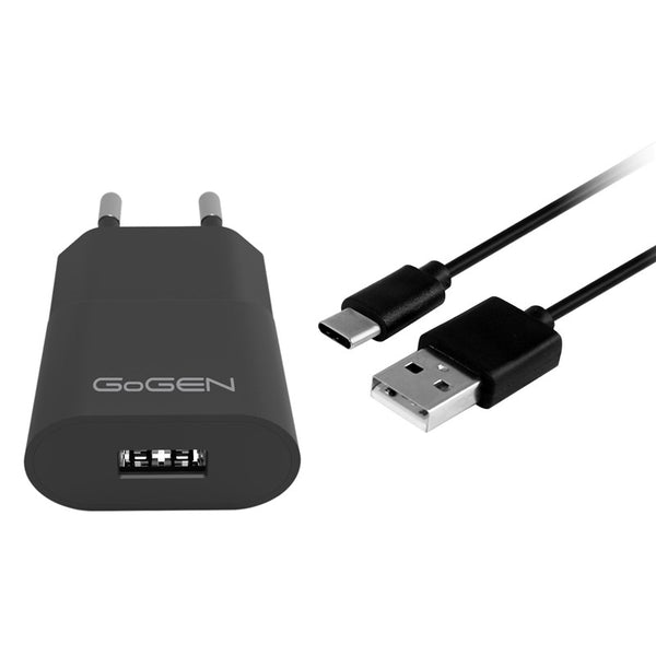 Nabíječka do sítě GoGEN ACH 103 CC,1x USB 1A, 5W + USB-C kabel 1m (ACH103CCB) černá