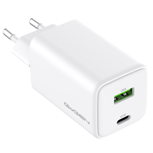 Nabíječka do sítě GoGEN ACHPDQ265, 1x USB-C PD 65W + 1x USB-A 18W (ACHPDQ265W01) bílá